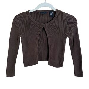 Vintage Moda International XS Brown Ribbed Micro Cardigan Sweater Y2K Cotton